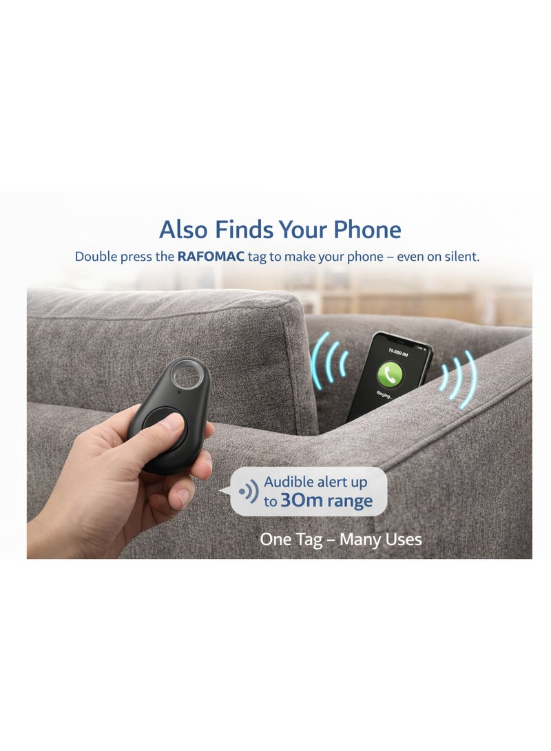 RAFOMAC iTag Bluetooth Key Finder & Phone Locator – Smart Anti-Lost Tracker Tag for Keys, Wallet, Pets, Luggage – App Controlled Item Finder with Alarm, Remote Camera Shutter & Replaceable Battery - Image 5